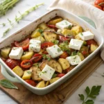 Vegetarische Feta-Kartoffeln mit Ofengemüse